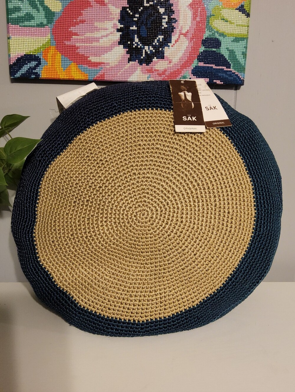 The Sak Round Braided Pillow - Navy & Natural
